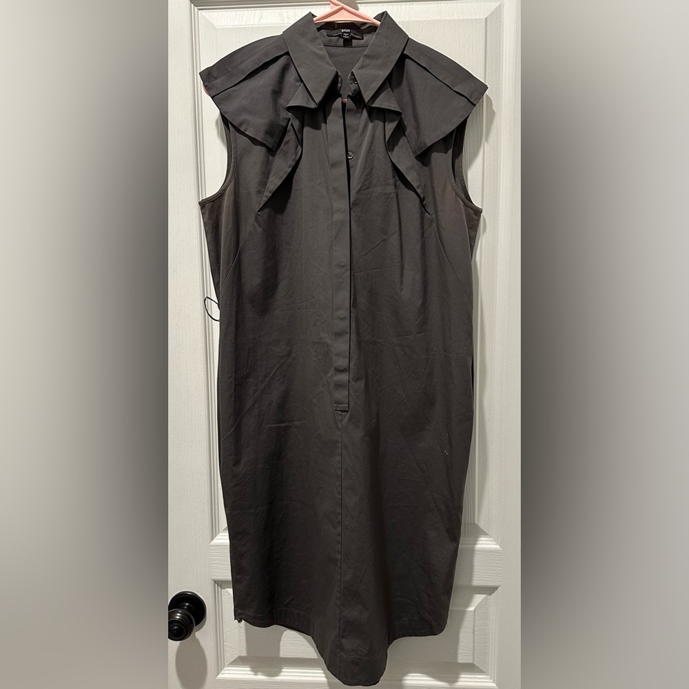 BOSS Hugo Boss Sleeveless Daitana Gray Caped Collar Button Up Poplin Shirt Dress